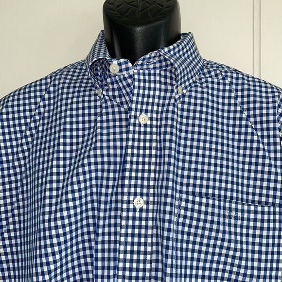 Structure blue, black & white small check cotton long sleeve shirt - Picture 2 of 9